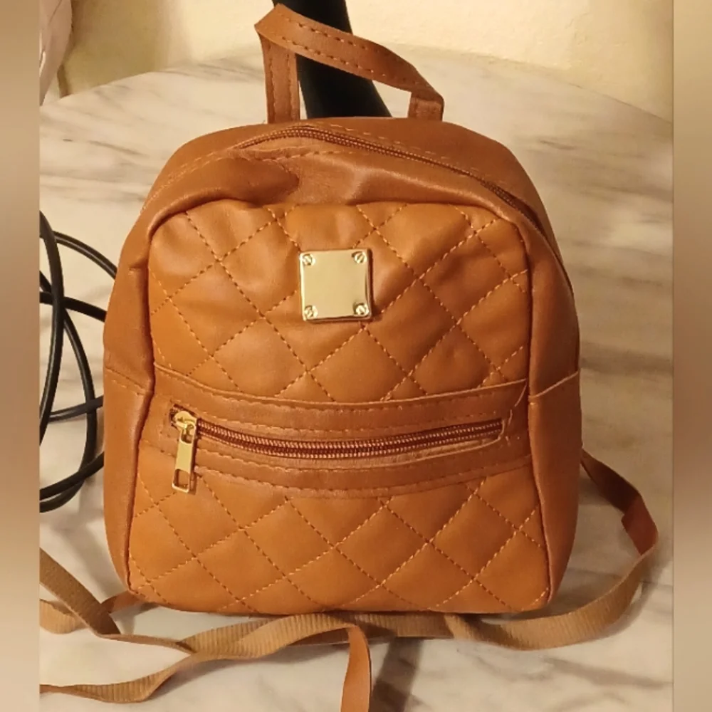 Brown Faux Leather Quilted Mini Backpack Purse, Small Women’s Backpack Bag